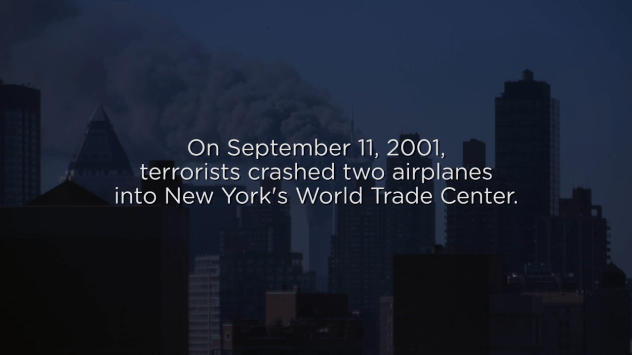Fed responds to 9/11 attacks video still, skyline of New York City